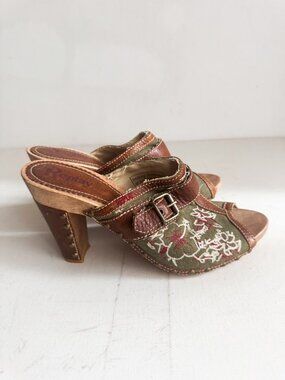 Vintage Replay 90s 00s Embroidered Canvas Peep toe Slides 10